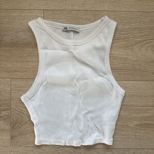 Zara White Ribbed Crop Top